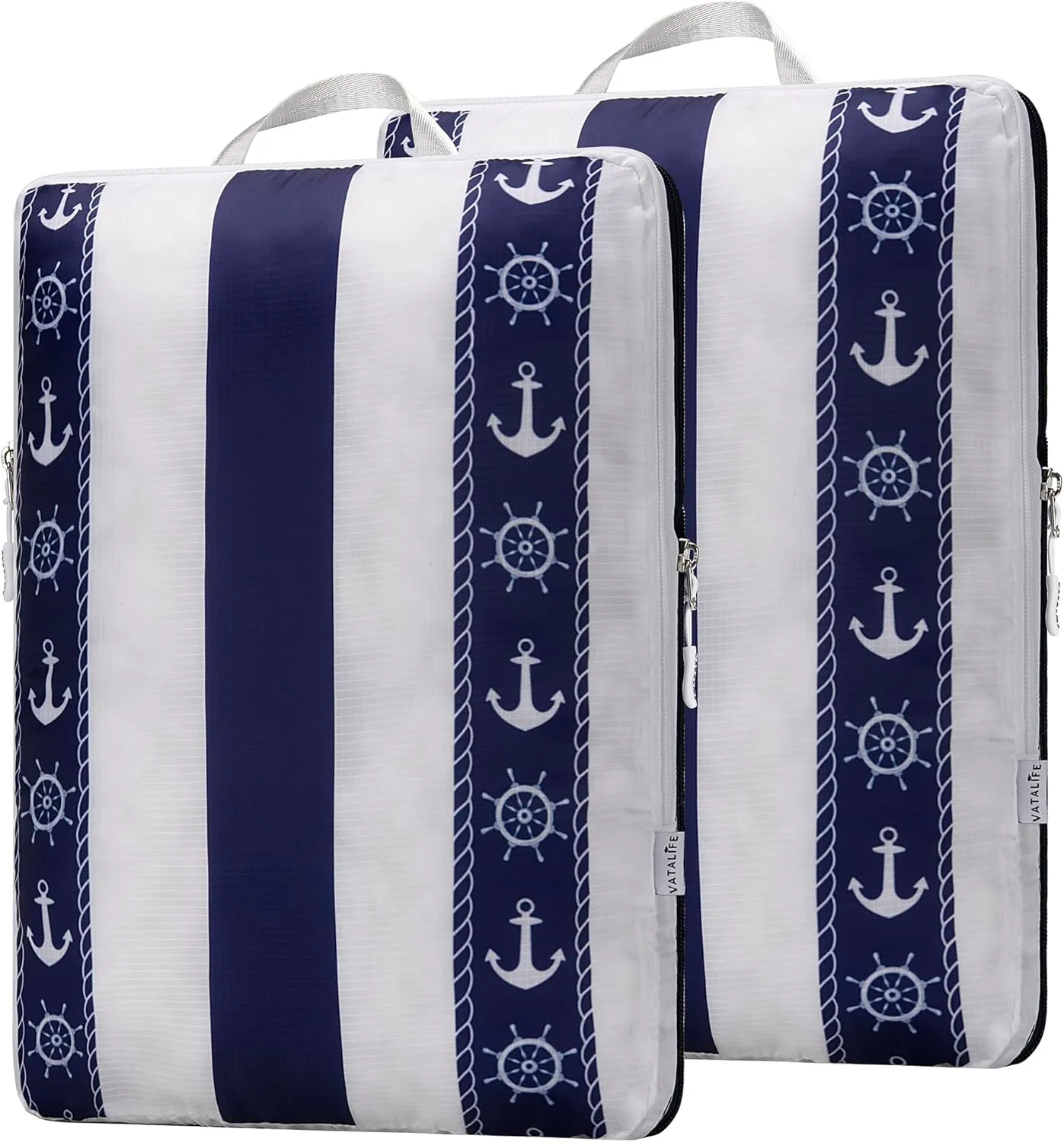 Extra Large Compression Packing Cubes for Checked Luggage, Lightweight Suitcase Organizers & Space Saver Bags - Travel Cubes for Packing - Travel Essentials - 2 Piece Set, X-Large - Navy Anchor