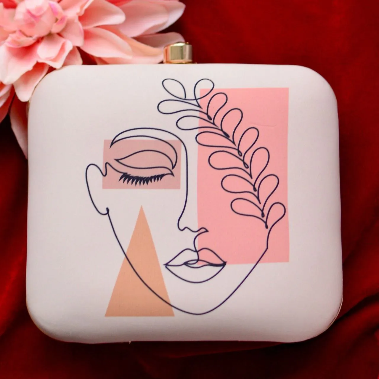 Face Draw Printed Square Clutch