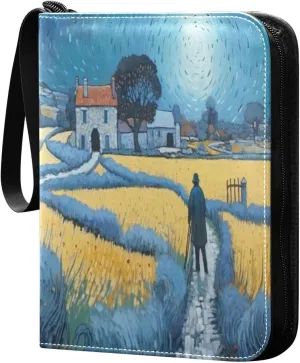 Farm Painting Card Binder with 50 Removable Page Sleeves PU Leather Collectible Trading Card Albums Book with Zipper for Games Card,Baseball Cards