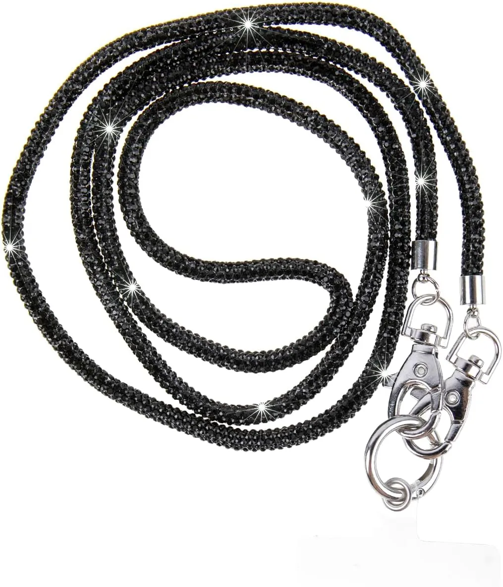 Fashion 43.3'' Exclusive Sparkle Crystal Handbag Lanyard,Premium Bling Handbag Strap,Waterproof Rhinestone Cellphone Lanyard Holder for Women(Black,1PC)