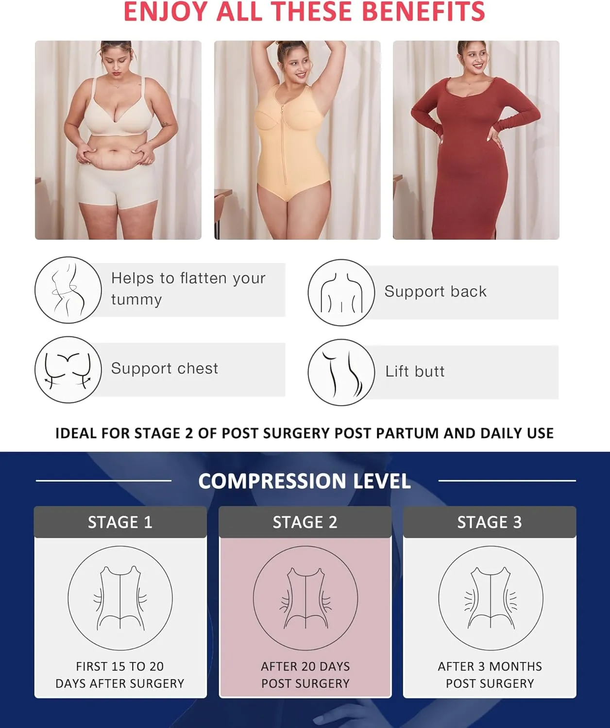 FeelinGirl Shapewear Tummy Control Fajas Colombianas Stage 2 Post Surgery Compression Garment Body Shaper for Women