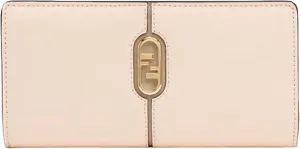 FENDI O'Lock Rose Pink and Tortora Gray Calf Leather Snap Continental Wallet, Medium