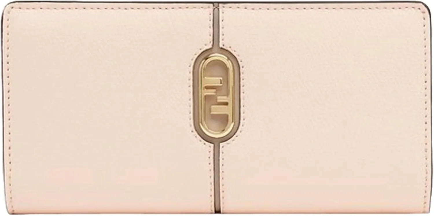 FENDI O'Lock Rose Pink and Tortora Gray Calf Leather Snap Continental Wallet, Medium