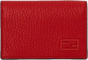 FENDI Red Grained Leather Baguette Logo Card Case Wallet 7M0222