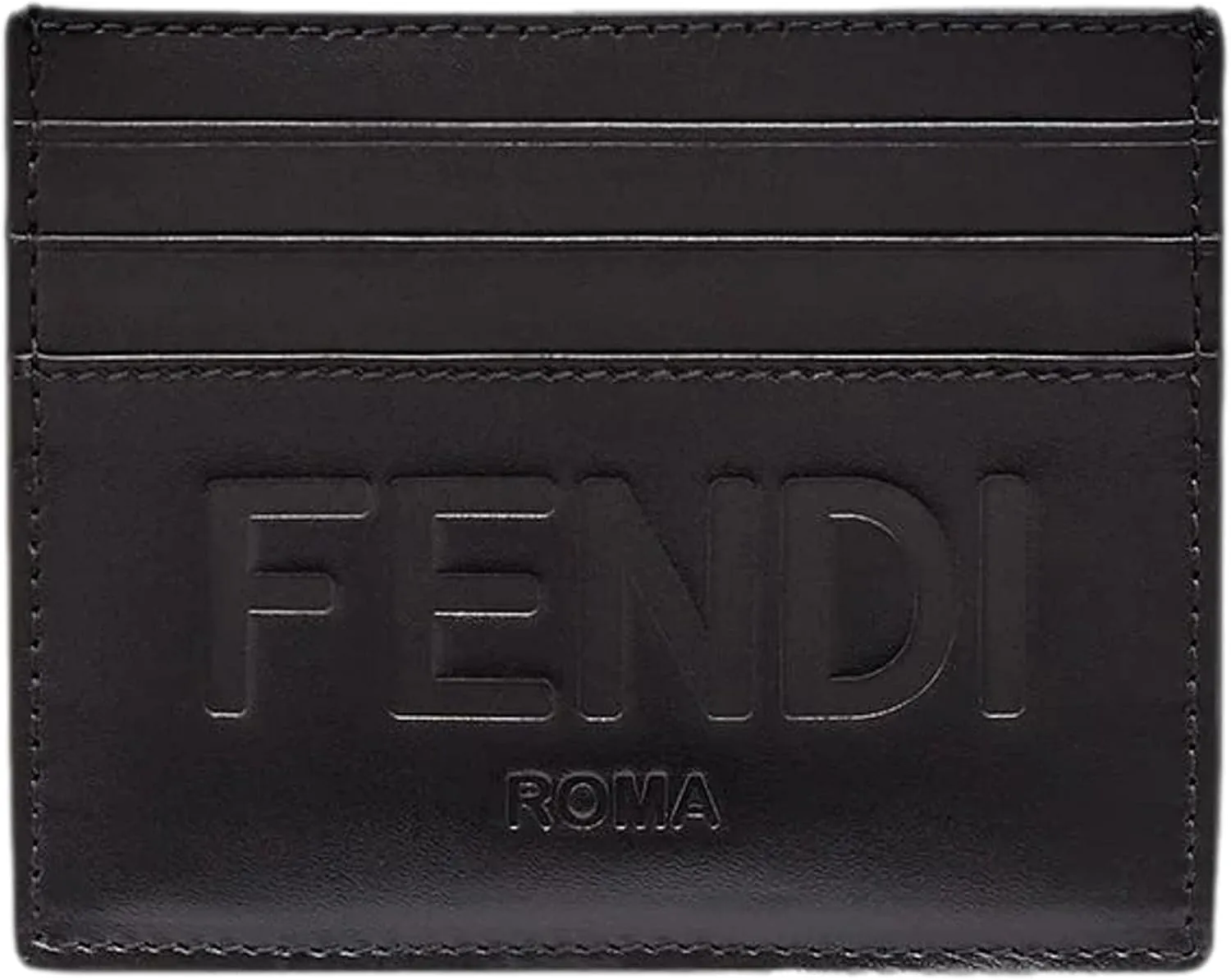 FENDI Roma Black Calfskin Leather Embossed Logo Card Case Wallet 7M0164