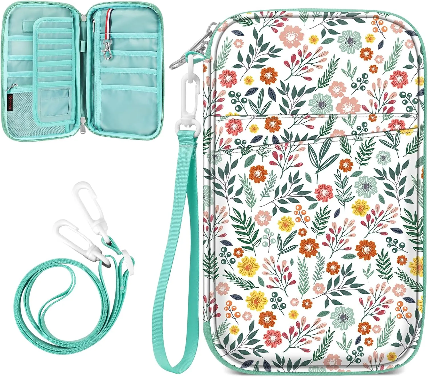 Fintie Family Passport Holder for Travel, 6 People Big Capacity RFID Blocking Travel Document Organizer Clutch Bag with Pen Holder Keychain Credit Cards Case Cover for Women Men, Spring