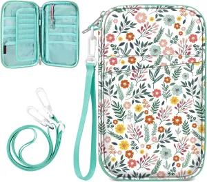 Fintie Family Passport Holder for Travel, 6 People Big Capacity RFID Blocking Travel Document Organizer Clutch Bag with Pen Holder Keychain Credit Cards Case Cover for Women Men, Spring