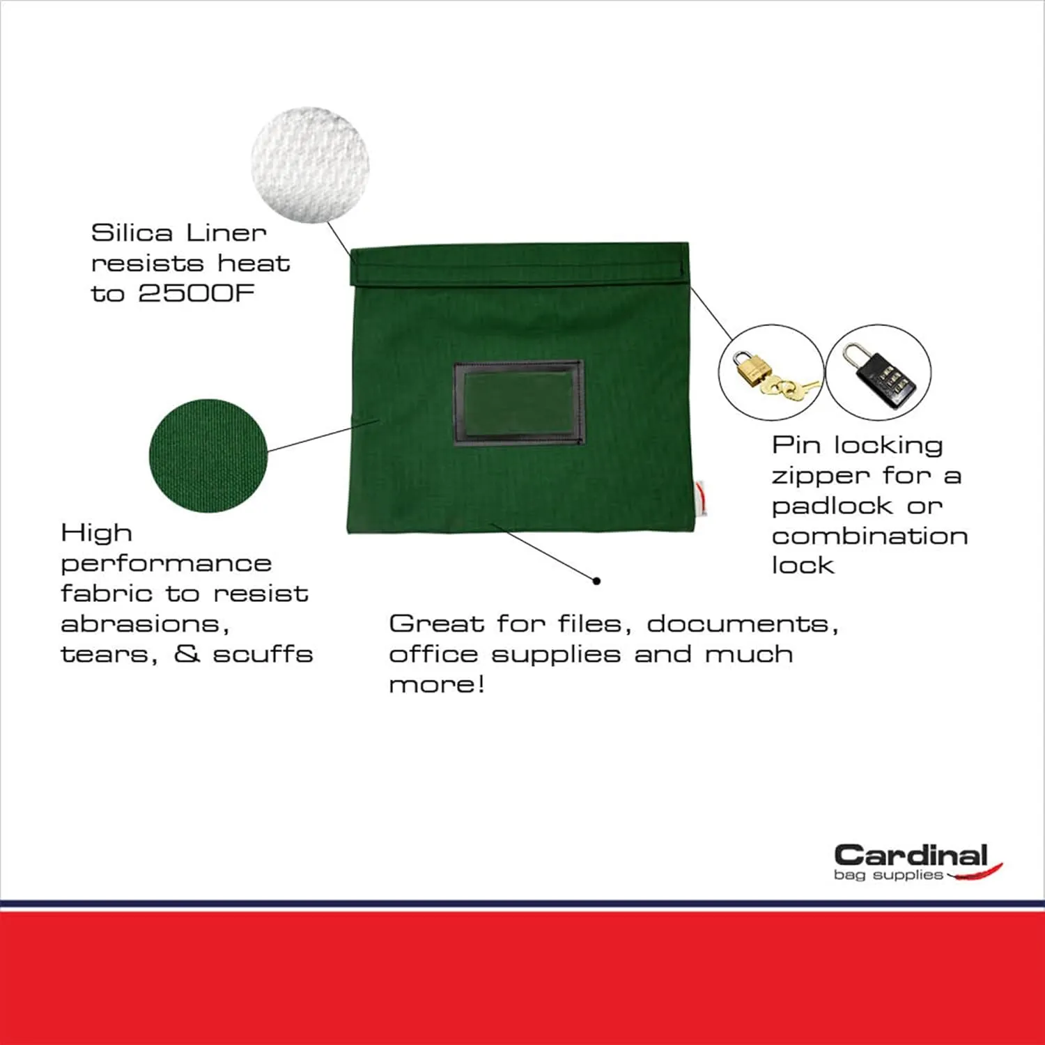 Fire Resistant and Water Repellent Document Bag, 14 x 11 Inch (Forest Green)