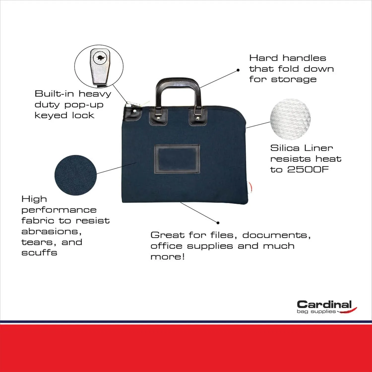 Fire Resistant Security Money Bag with Lock, 15 x 11 Inch (Navy Blue)
