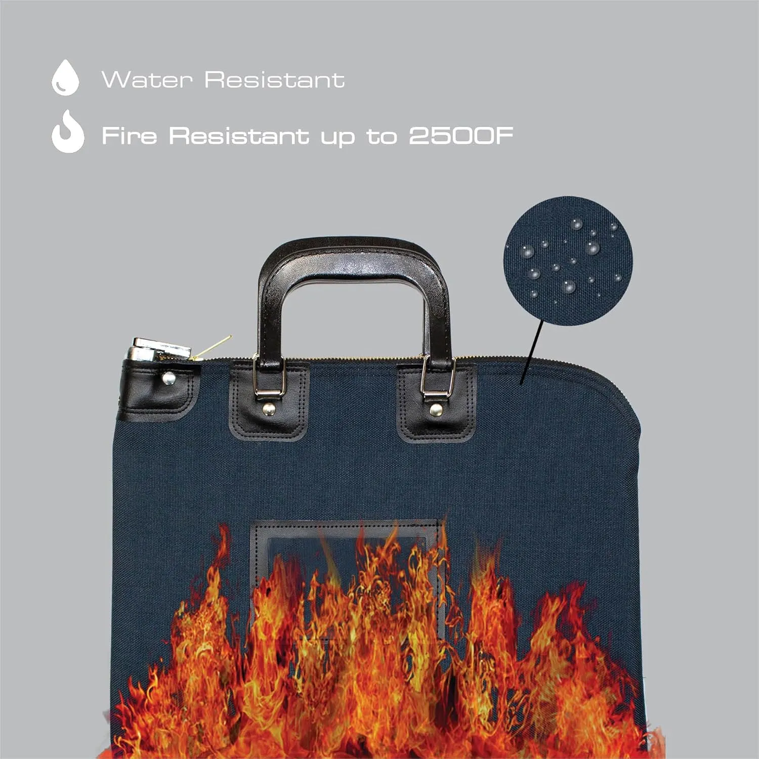 Fire Resistant Security Money Bag with Lock, 15 x 11 Inch (Navy Blue)