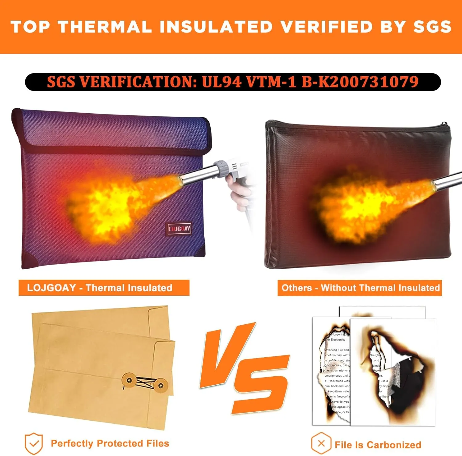 Fireproof Document Bag - with 5200°F Heat Insulated, Waterproof Fireproof Bag with Zipper, 8 Layers of Functional Materials , Fireproof Money Bag for Cash/Documents/Valuables, Fire bag 11"x7.7"