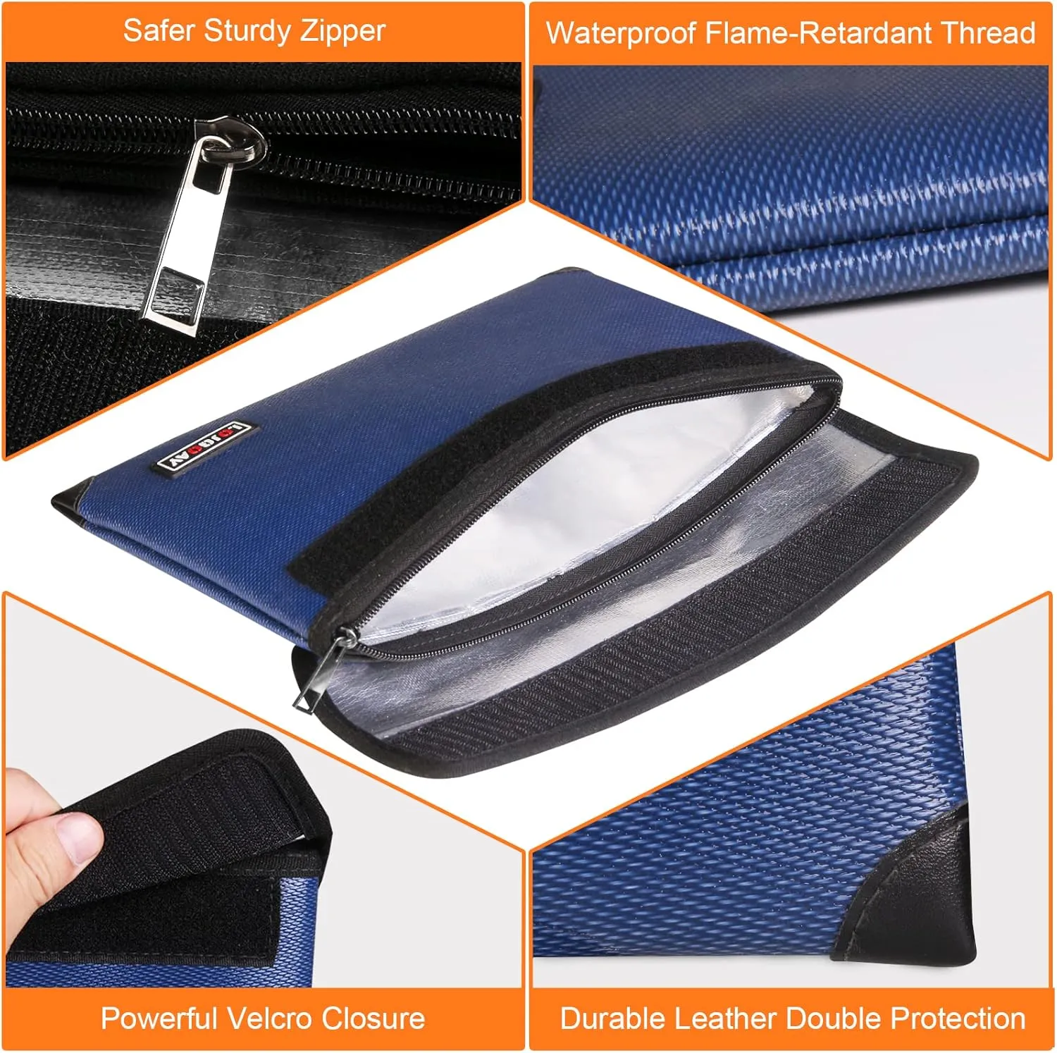 Fireproof Document Bag - with 5200°F Heat Insulated, Waterproof Fireproof Bag with Zipper, 8 Layers of Functional Materials , Fireproof Money Bag for Cash/Documents/Valuables, Fire bag 11"x7.7"