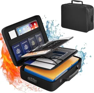 Fireproof Document Bag with Lock, File Organizer Storage Box with Zipper, Multi-Layer Portable Filing Box, Home Important Document Organizer for A4 File, Money, Passport, Tablet, Certificate