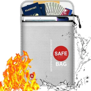 Fireproof Document Bags,Waterproof and Fireproof Money Bag,Fireproof Safe Storage Pouch with Double zipper double layer for A4 Document Holder,File,Cash and Tablet