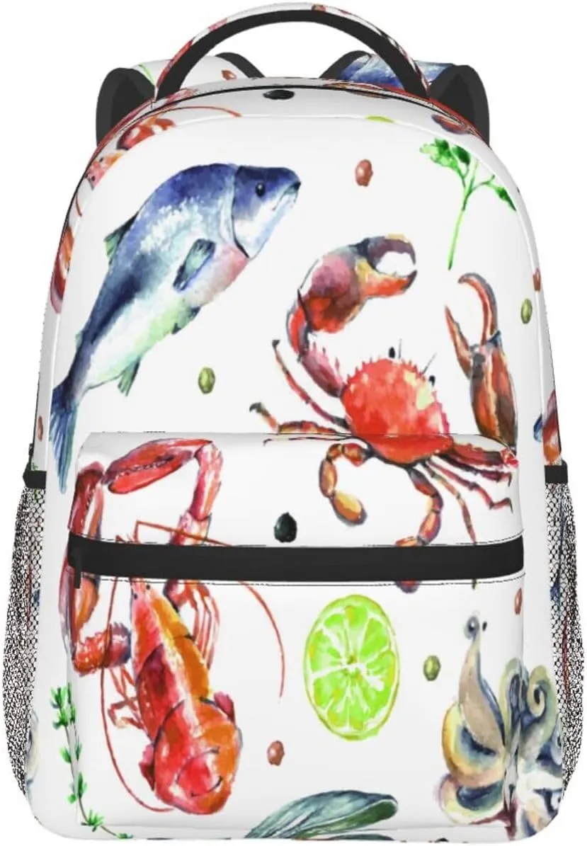 Fish Octopus Art Seafood Crab Lobster Backpack Laptop Backpack Sports Travel Shoulder bag Light casual backpack