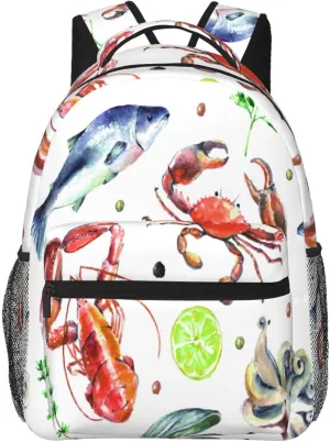 Fish Octopus Art Seafood Crab Lobster Backpack Laptop Backpack Sports Travel Shoulder bag Light casual backpack