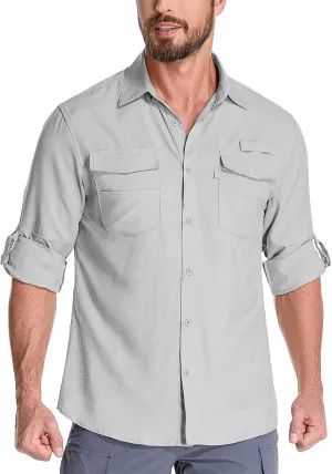 Fishing Shirts for Men, Sun Protection Long Sleeve Hiking Outdoor UV Shirt Quick Dry UPF 50  for Travel Safari Camping