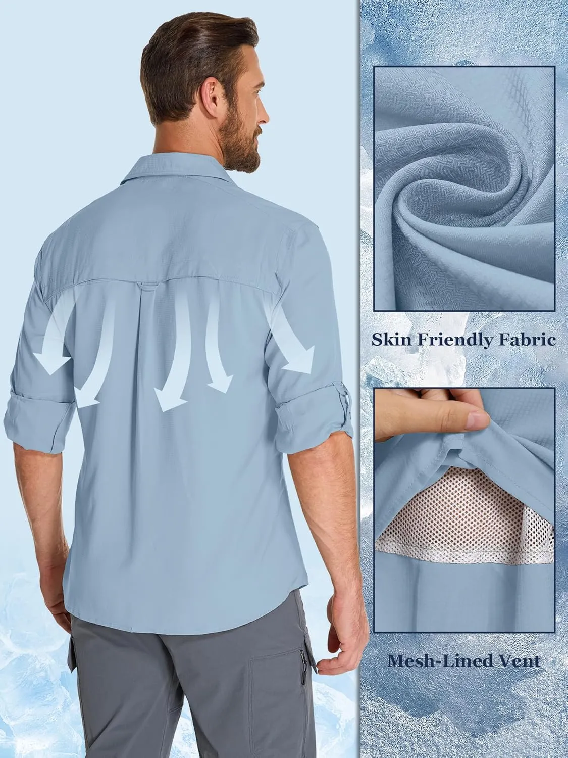 Fishing Shirts for Men, Sun Protection Long Sleeve Hiking Outdoor UV Shirt Quick Dry UPF 50  for Travel Safari Camping