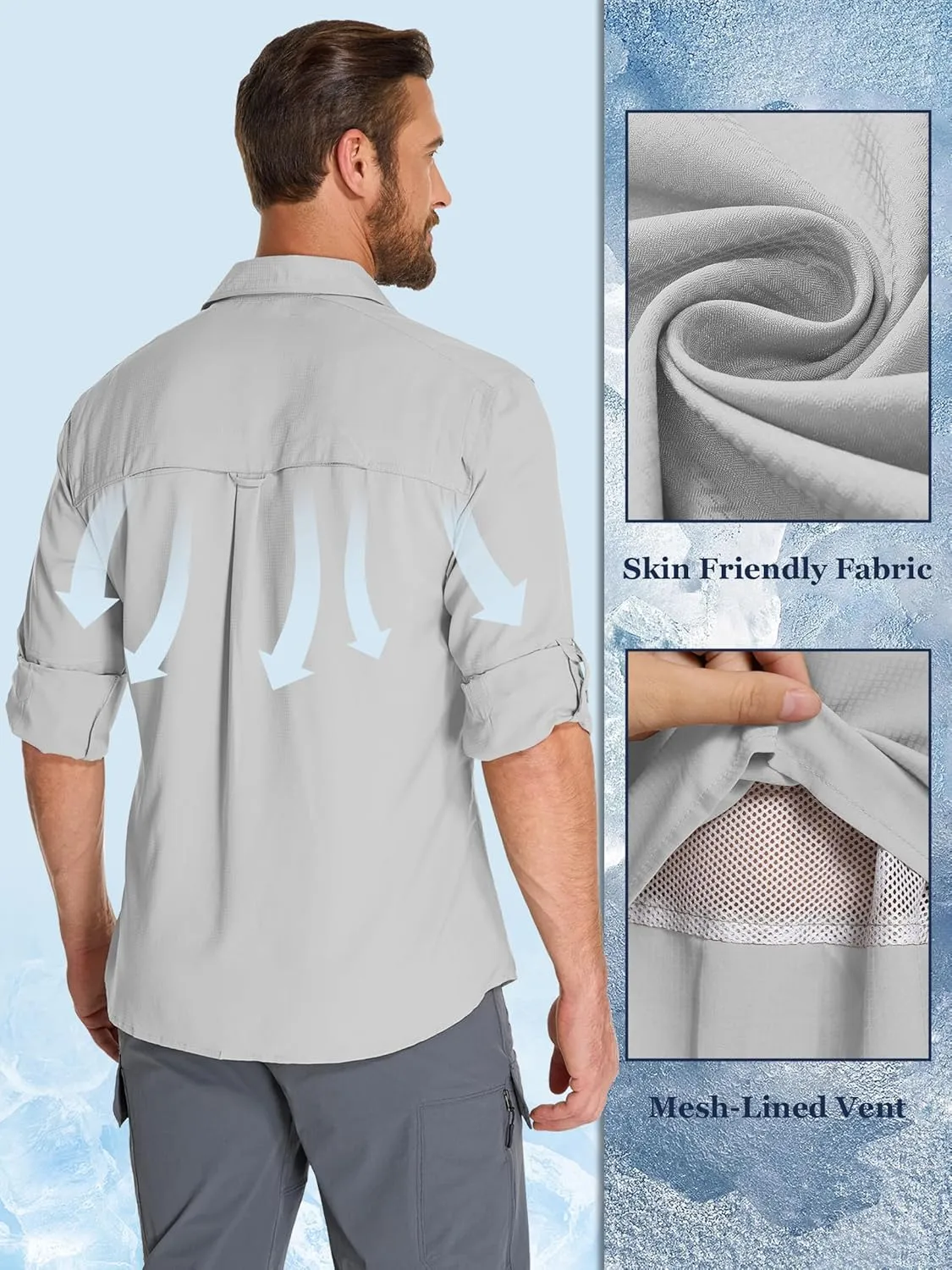 Fishing Shirts for Men, Sun Protection Long Sleeve Hiking Outdoor UV Shirt Quick Dry UPF 50  for Travel Safari Camping