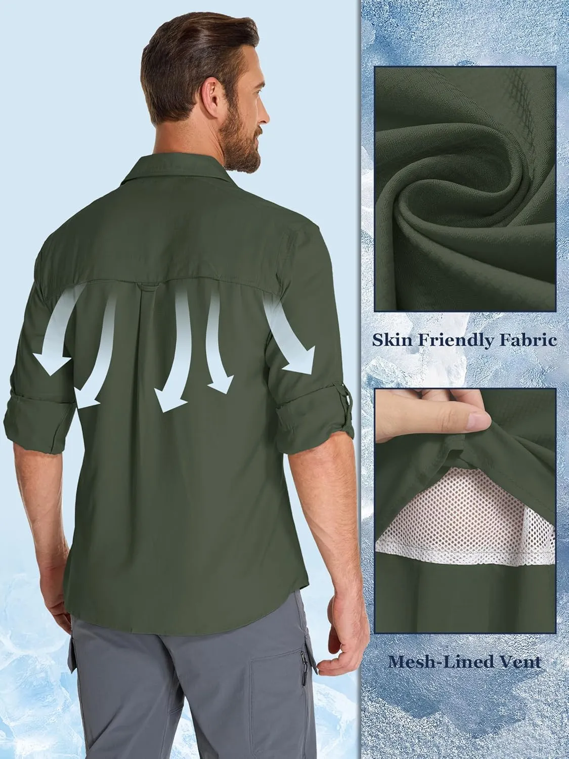 Fishing Shirts for Men, Sun Protection Long Sleeve Hiking Outdoor UV Shirt Quick Dry UPF 50  for Travel Safari Camping
