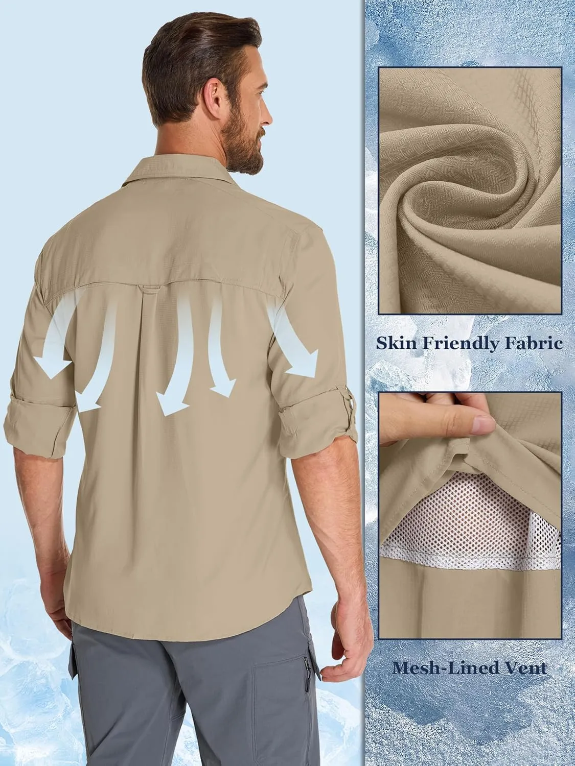 Fishing Shirts for Men, Sun Protection Long Sleeve Hiking Outdoor UV Shirt Quick Dry UPF 50  for Travel Safari Camping