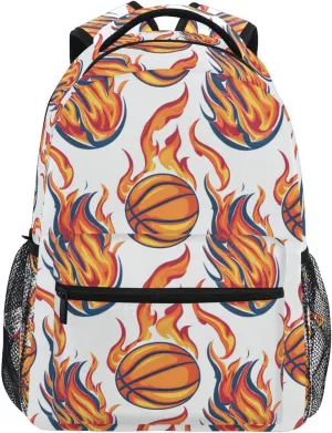 Flaming Basketballs White Pattern Backpack 3rd 4th 5th Grade School Bookbag Travel Laptop Daypack Bag Purse for Boys Girls Teens