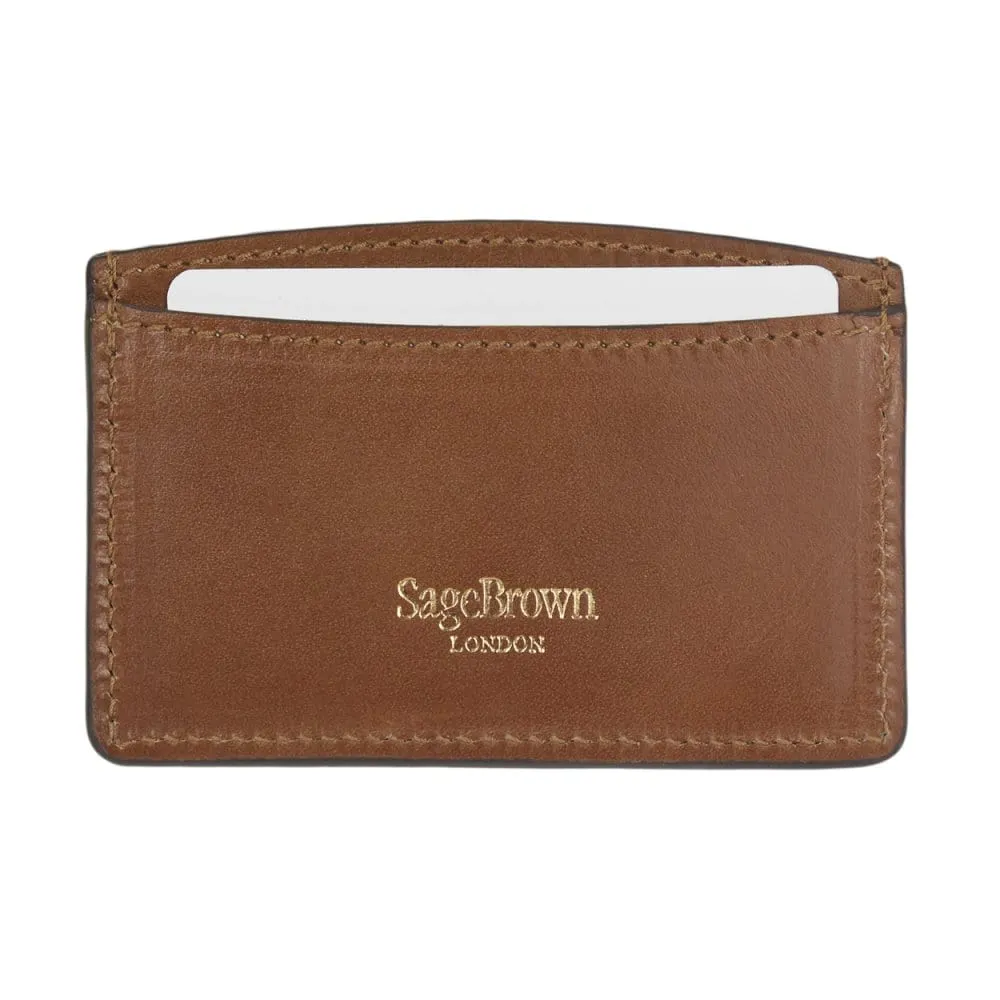 Flat Leather Credit Card Case, RFID Blocking - Havana Tan