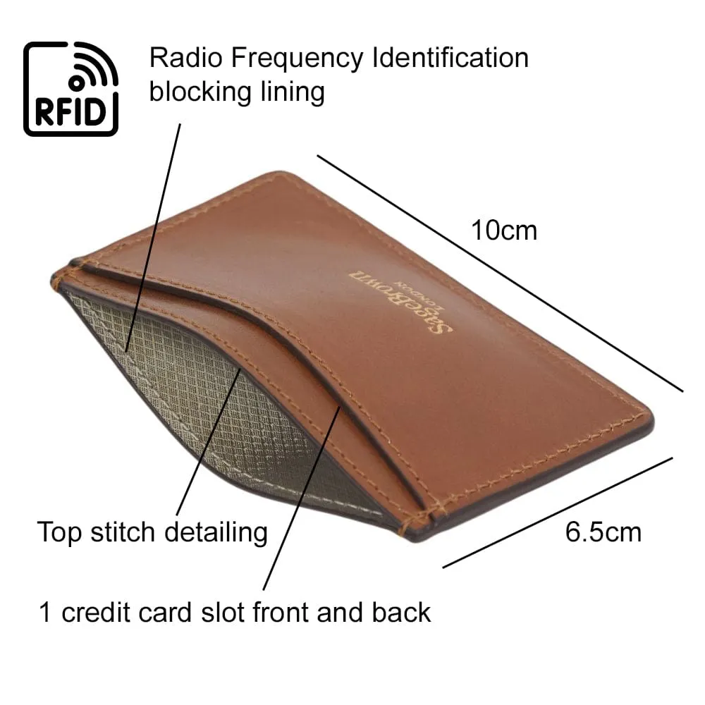 Flat Leather Credit Card Case, RFID Blocking - Havana Tan