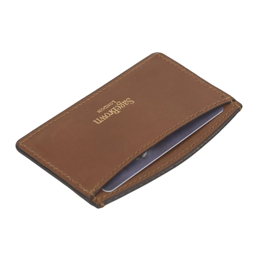 Flat Leather Credit Card Case, RFID Blocking - Havana Tan