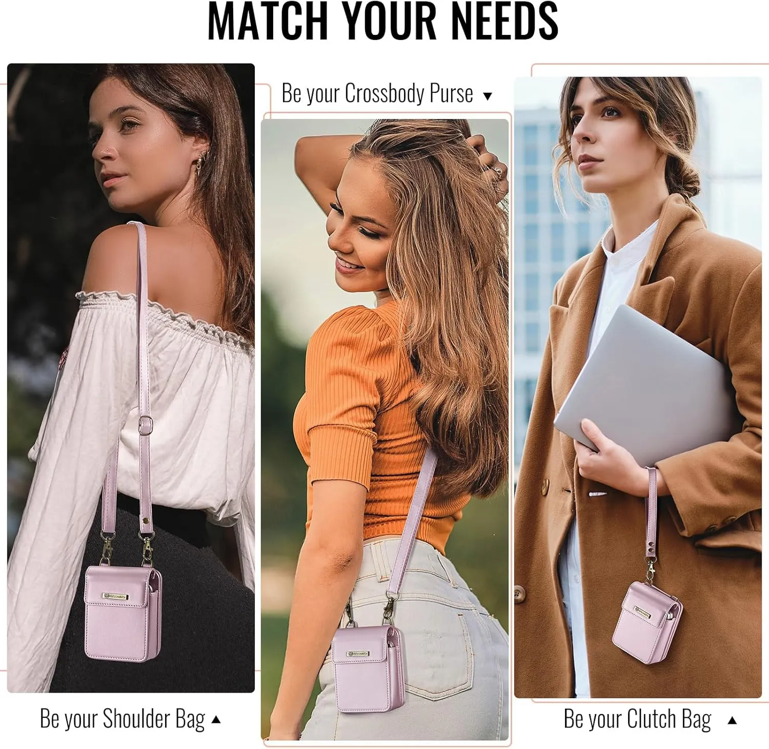Flip Wallet Bag with 5 Card Slots Cash Solt Zipper Pocket, RFID Blocking Hand and Crossbody Shoulder Strap.Pink
