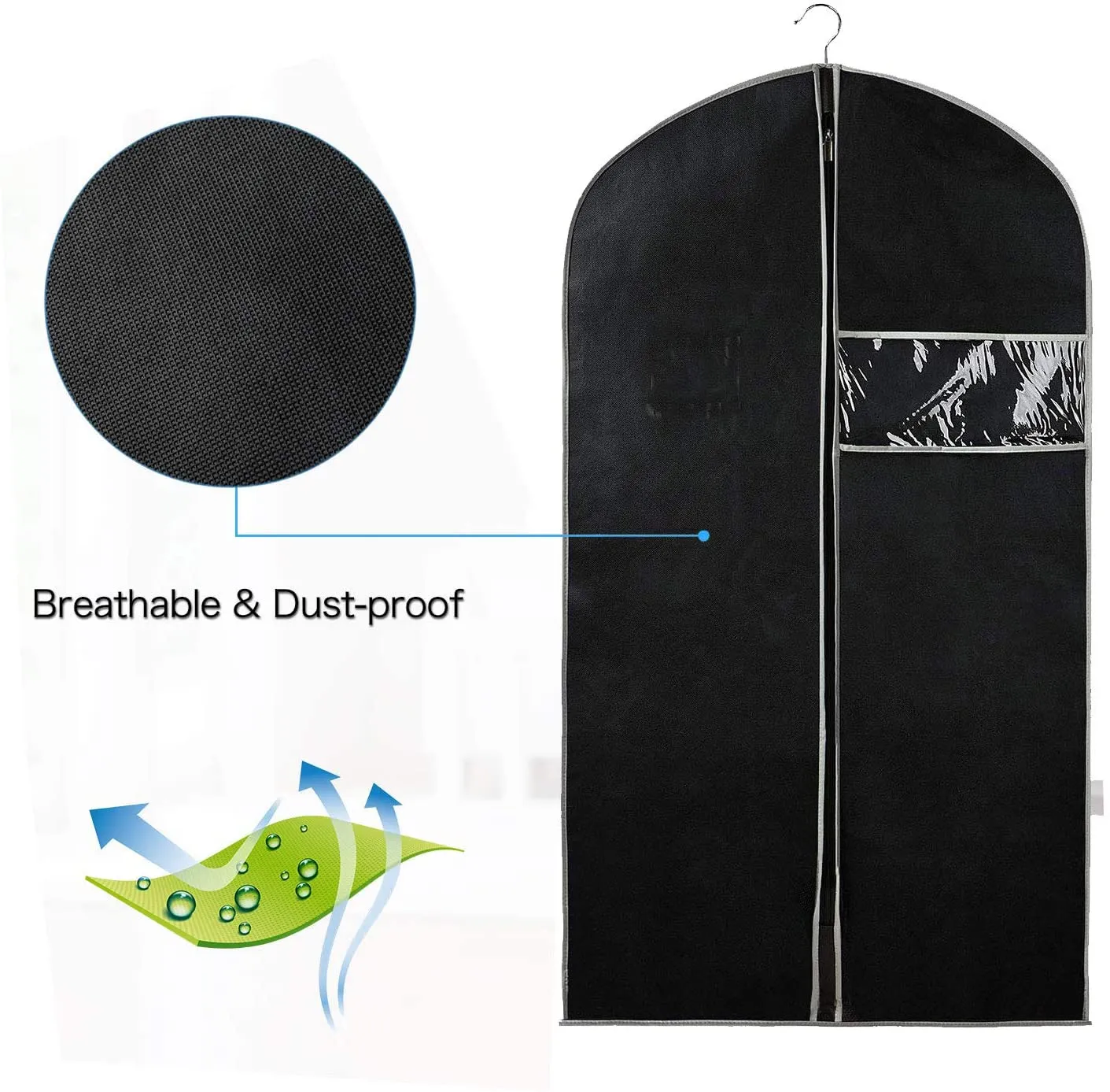 Foldable Breathable Garment Cover Suit Bags for Storage and Travel with Clear Window for Suit, Jacket, Skirt, Shirt and Coat, Set of 5