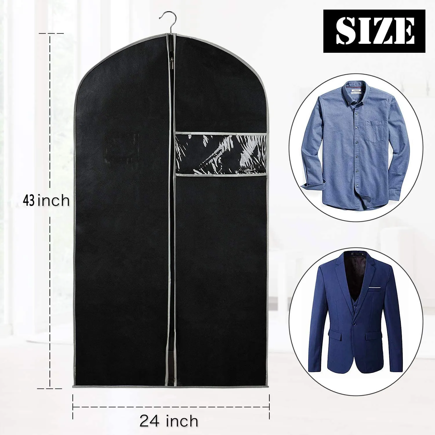 Foldable Breathable Garment Cover Suit Bags for Storage and Travel with Clear Window for Suit, Jacket, Skirt, Shirt and Coat, Set of 5