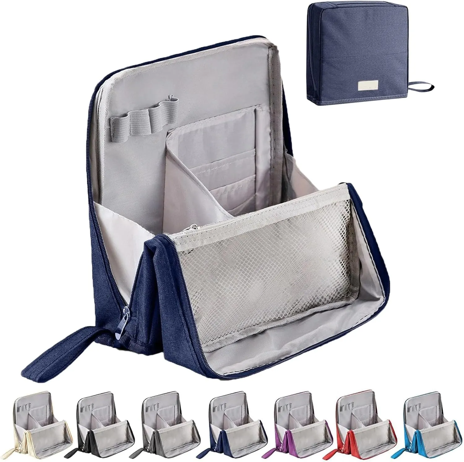 FOLENZU Relevanton Standing Makeup Bag, Standing Makeup Bag Portable, Portable Large Capacity, Large Capacity Waterproof Multifunctional Make Up Bags, With Compartments (Navy blue)