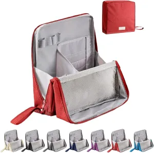 FOLENZU Relevanton Standing Makeup Bag, Standing Makeup Bag Portable, Portable Large Capacity, Large Capacity Waterproof Multifunctional Make Up Bags, With Compartments (Wine red)
