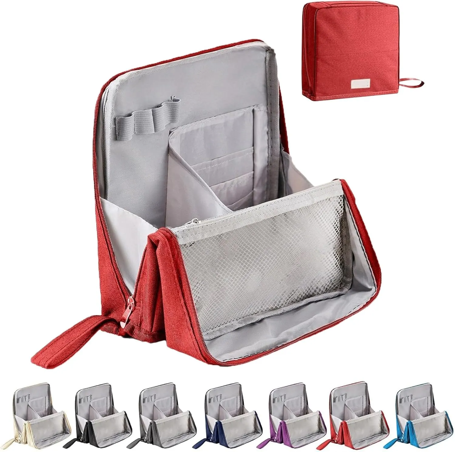 FOLENZU Relevanton Standing Makeup Bag, Standing Makeup Bag Portable, Portable Large Capacity, Large Capacity Waterproof Multifunctional Make Up Bags, With Compartments (Wine red)