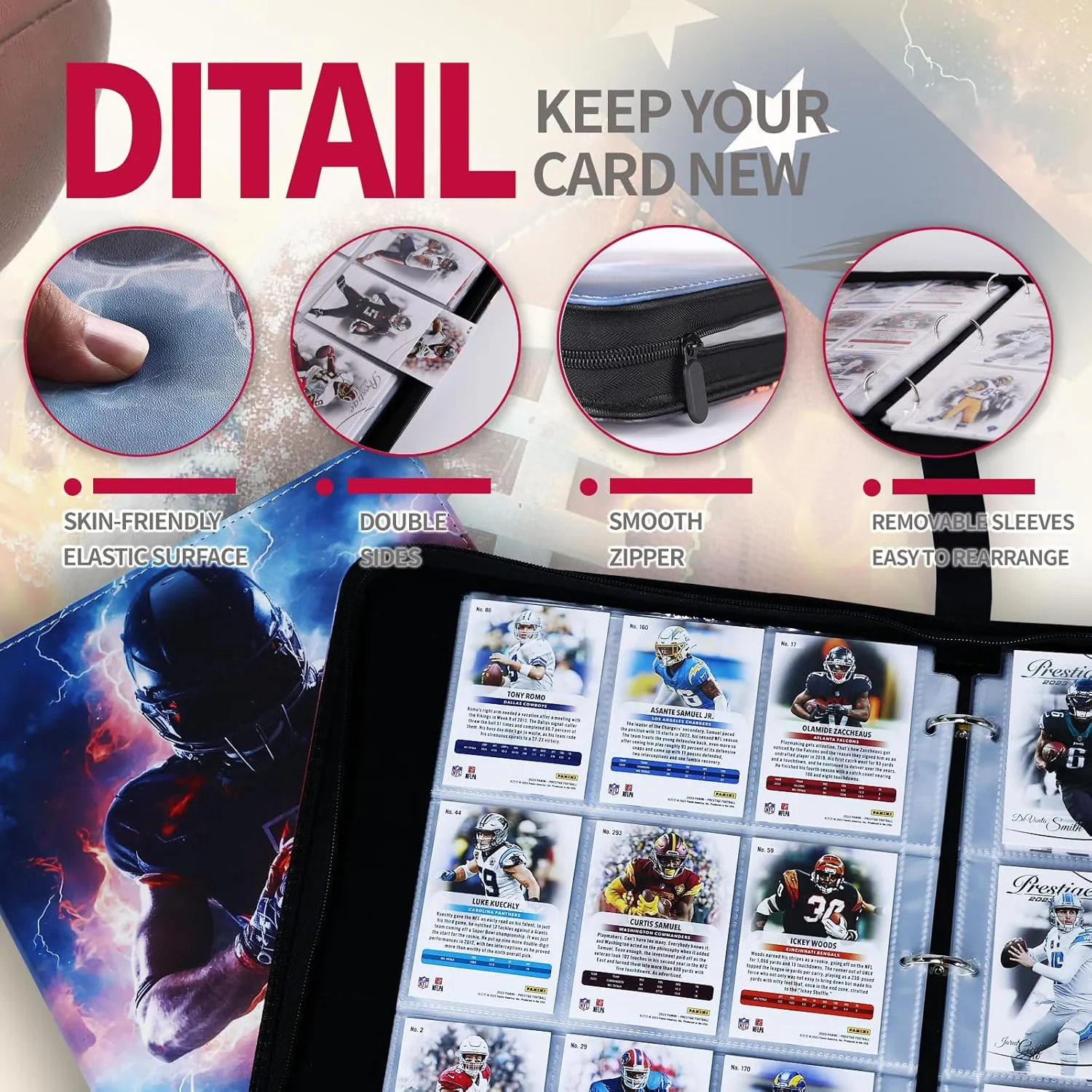 Football Card Binder 1080 Pockets, Ultimate Trading Card Ablums with 60 Page Removable Sleeves to Organize and Protect Your Sports Cards Like a Pro