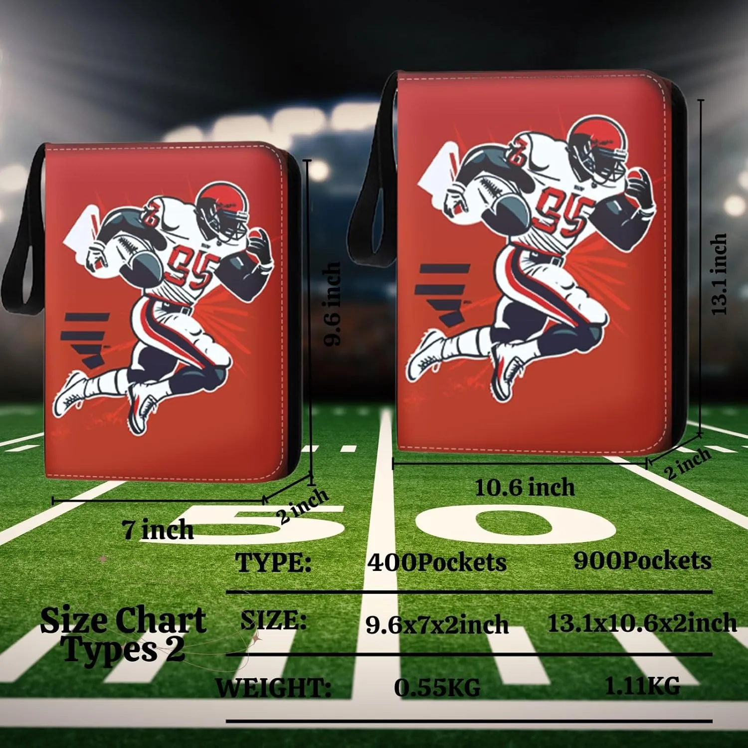 Football Card Binder 900 Pockets - Football Card Binder with Sleeves, Sports Card Binder Collectible Trading Card Albums Organizer Case Fits 900 Cards with 50 Removable Sleeves for Sports Game Cards