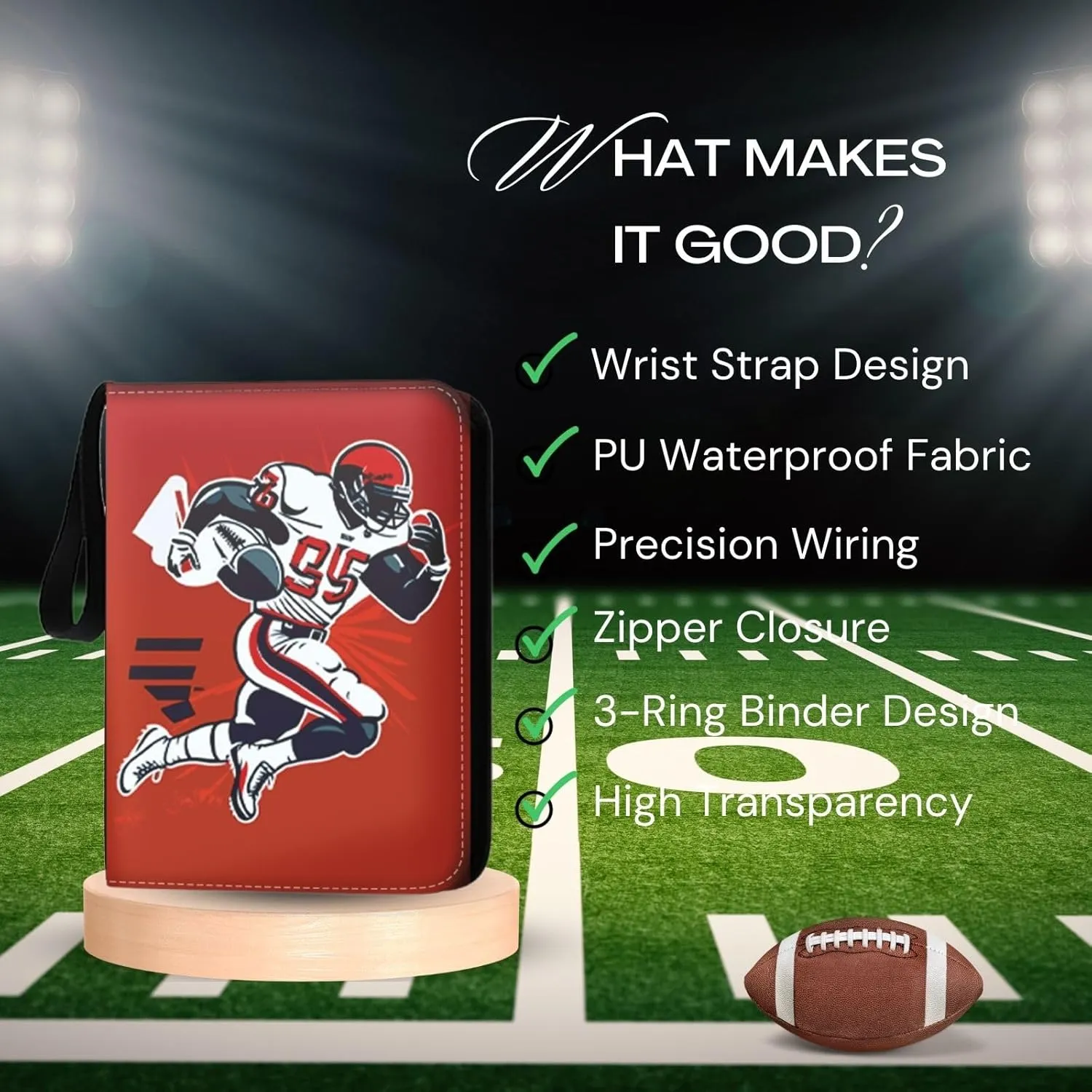 Football Card Binder 900 Pockets - Football Card Binder with Sleeves, Sports Card Binder Collectible Trading Card Albums Organizer Case Fits 900 Cards with 50 Removable Sleeves for Sports Game Cards