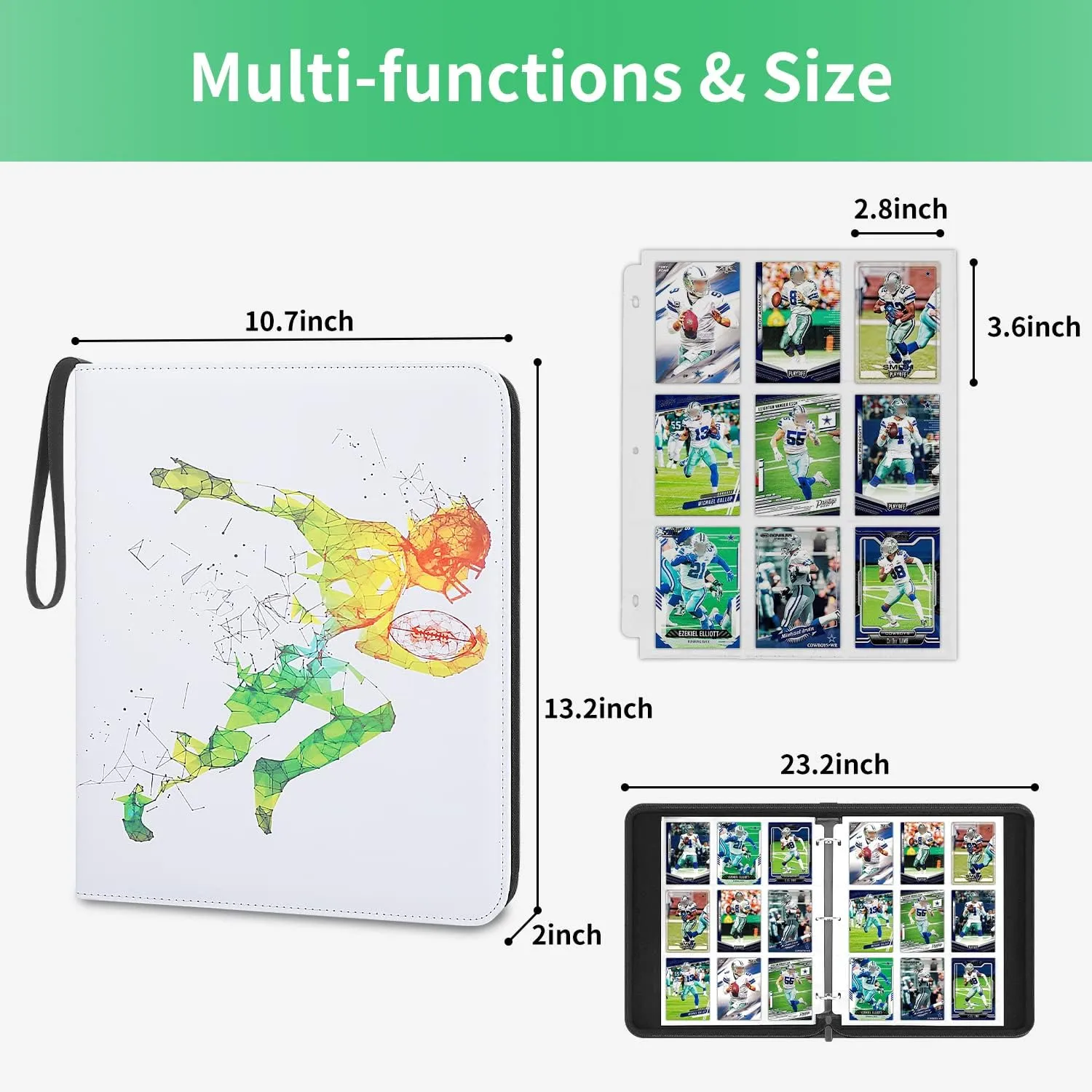 Football Card Binder with Sleeves, 900 Pockets Trading Card Holder, Sports Cards Storage Organizer for Football Basketball Baseball or Gaming Trading Cards with 50 Removable Sleeves