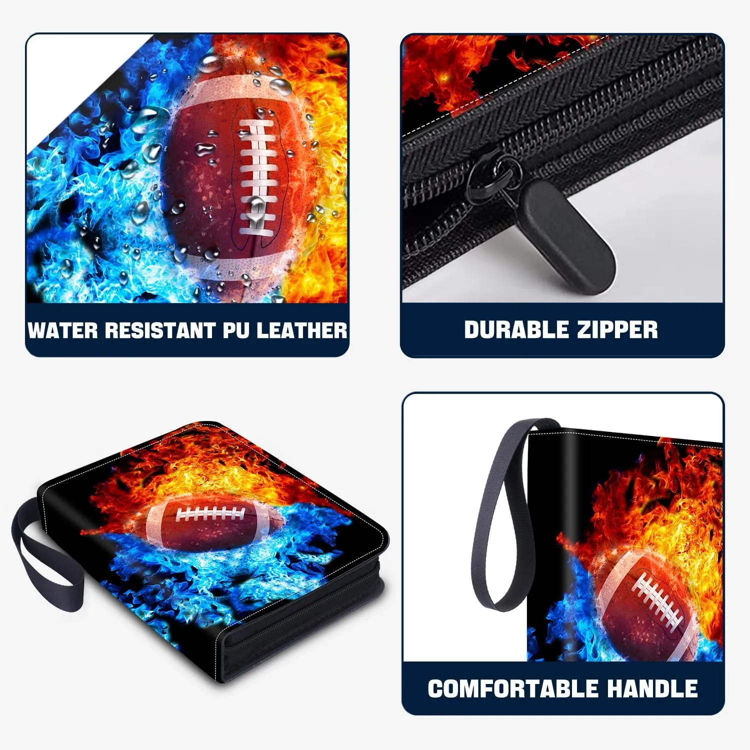Football Card Binder with Sleeves,9-Pocket Trading Card Holder Card Collectors Album Hold Up to 900 Cards,Card Folder for Football Baseball Basketball Sport Trading Cards, TCG, MTG, PTG Games