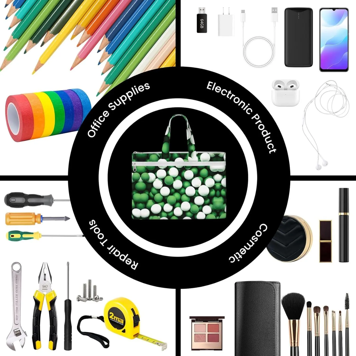 Football White Green Canvas Document Bag A4 File Organizer For School Supplies And Study