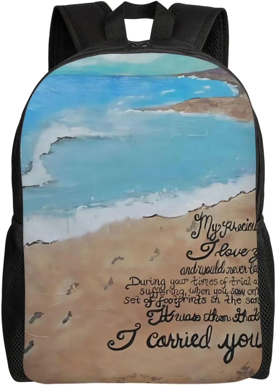 Footprints In The Sand Backpack – Water-Resistant Laptop Bag, 15" Compartment, Lightweight Unisex Daypack For Work & Travel