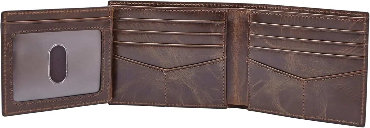 Fossil Men's Derrick RFID-Blocking Leather Bifold Wallet with Flip ID Window