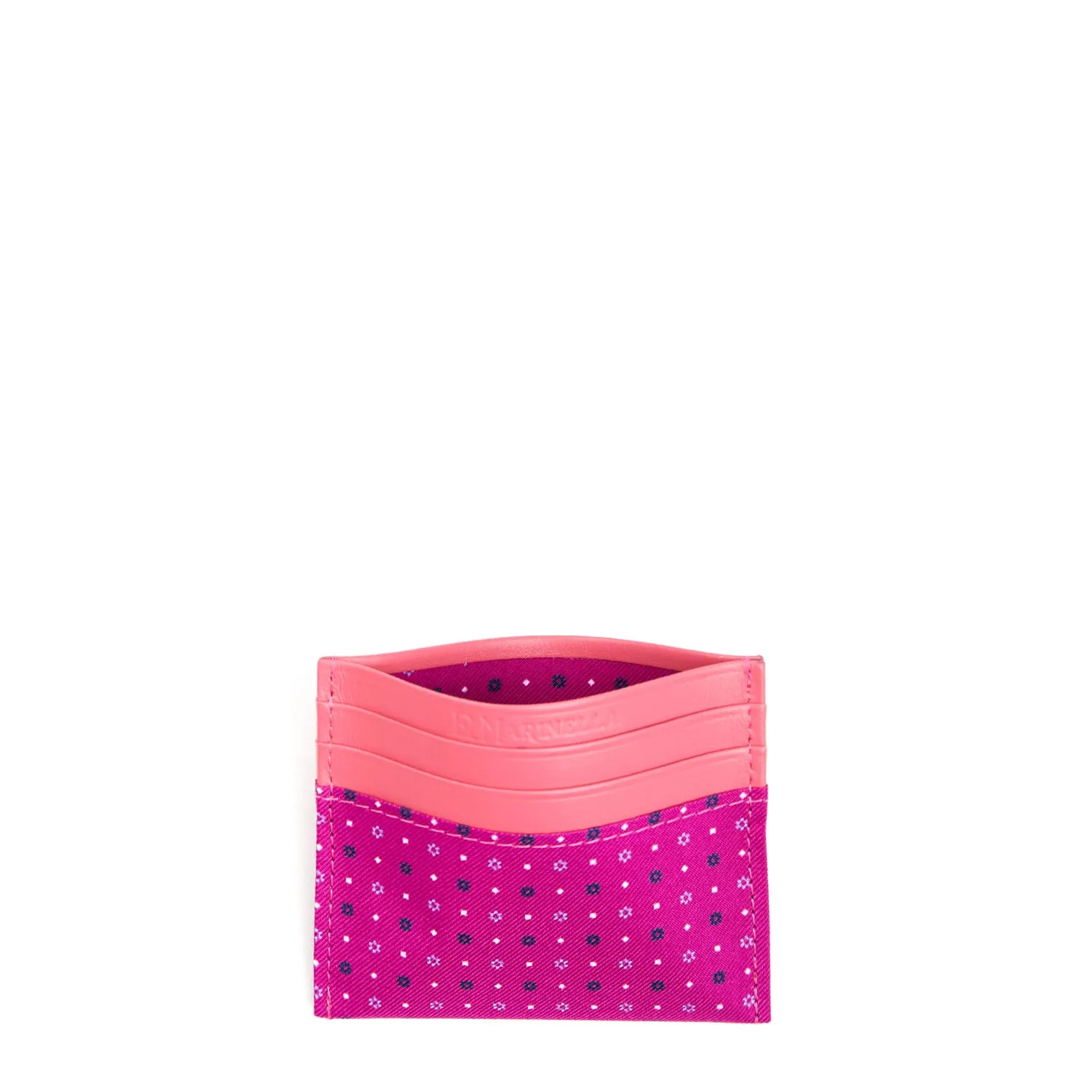 FUCSIA LEATHER AND SILK CREDIT CARD HOLDER