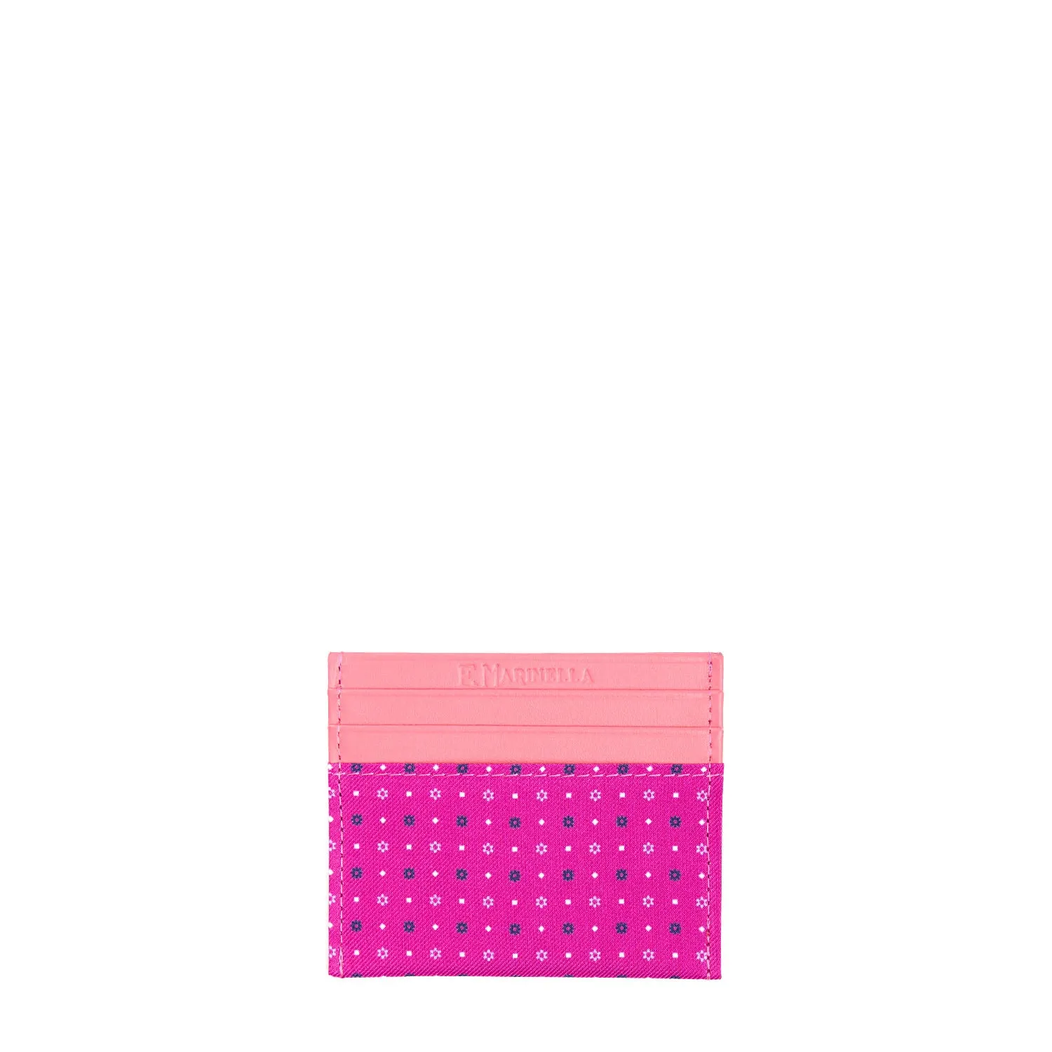FUCSIA LEATHER AND SILK CREDIT CARD HOLDER