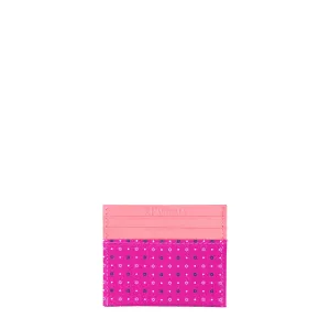 FUCSIA LEATHER AND SILK CREDIT CARD HOLDER