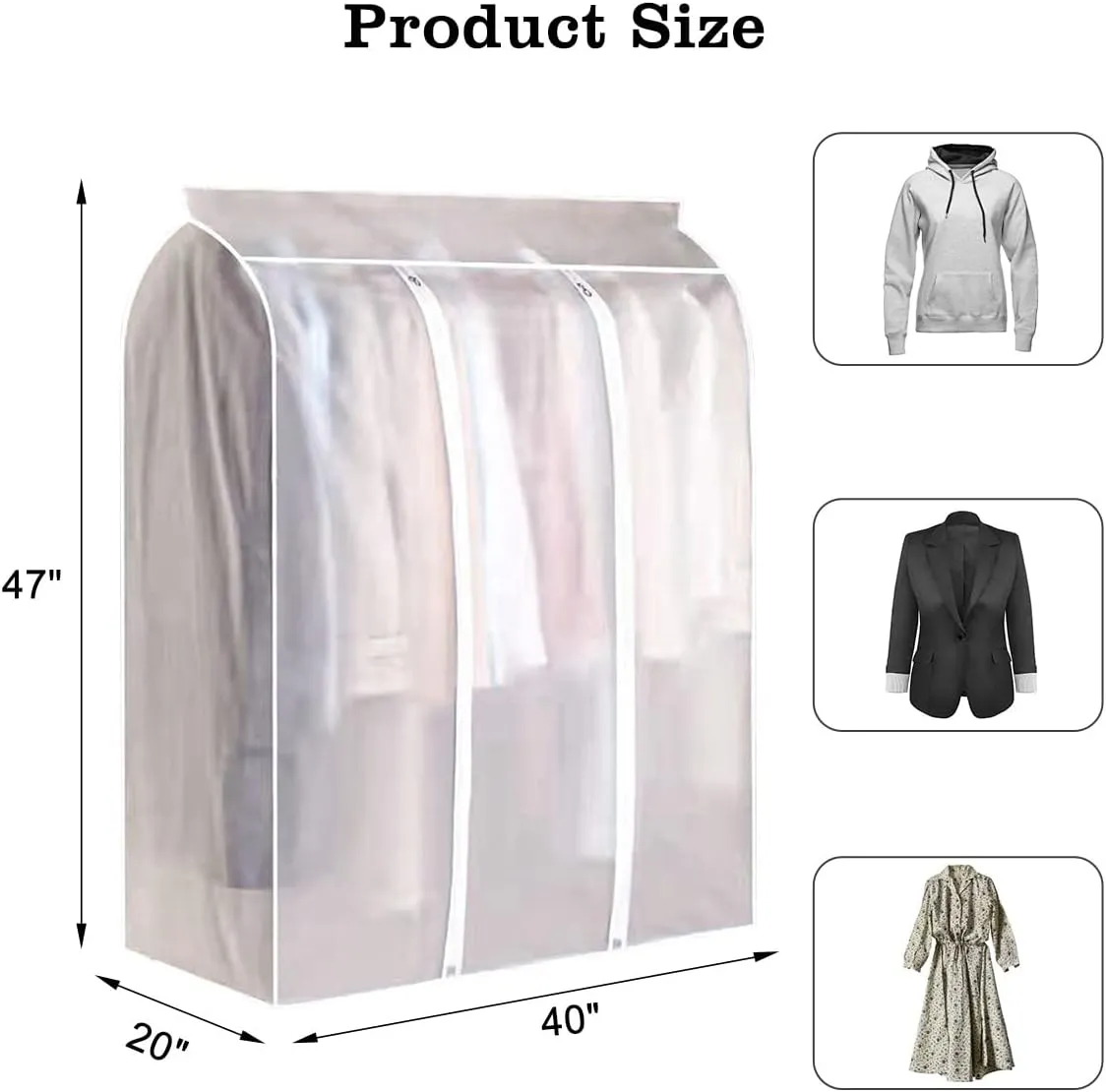 Funland 2 Pcs 50 inch Extra Large Garment Rack Cover, Hanging Garment Bags for Closet Storage, Sealed Clothes Dust Cover to Protect Shirts, Coats, Dresses, Suits, 10 Cedar Wood Chips