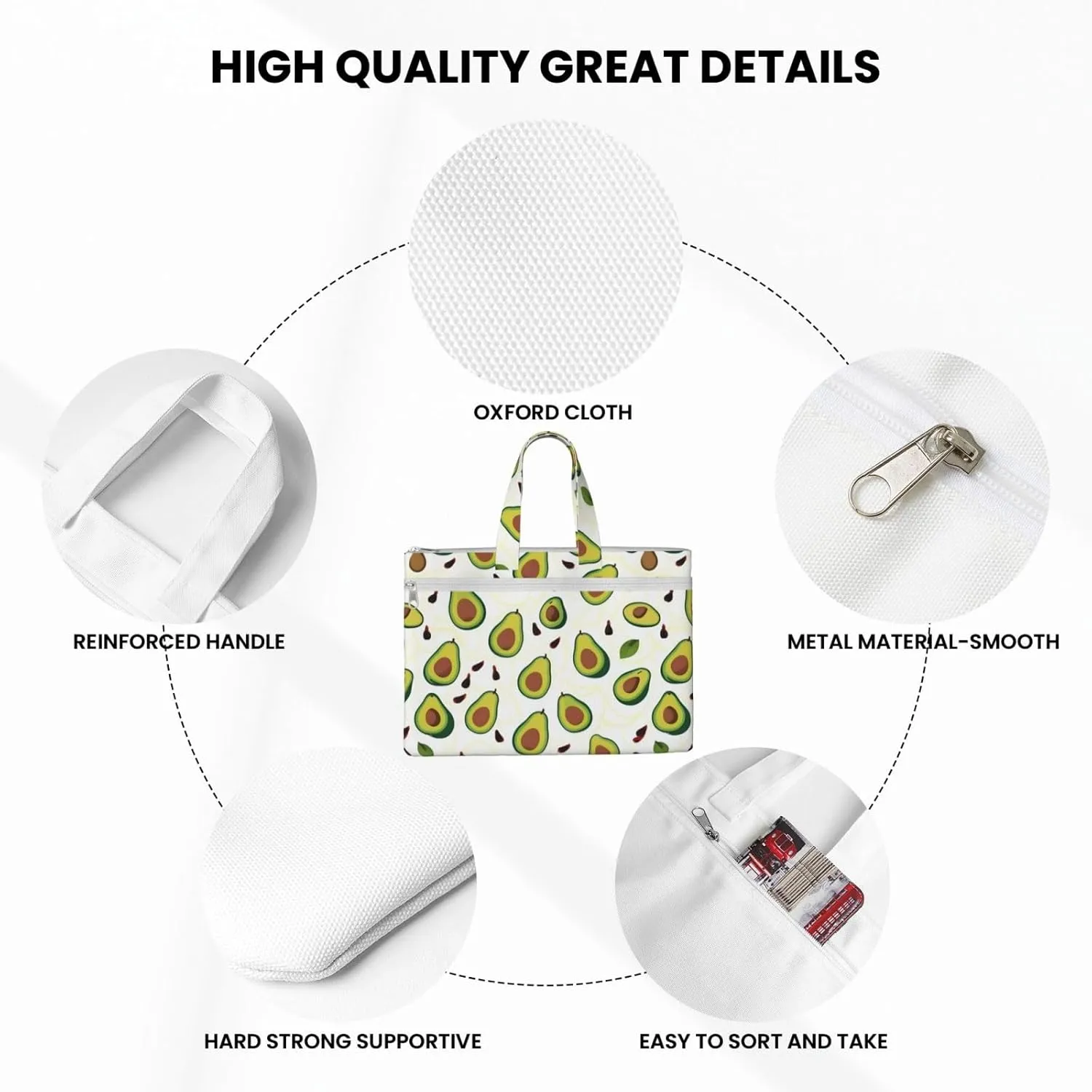 Funny Cartoon Avocados Canvas Document Bag A4 File Organizer for School Supplies and Study