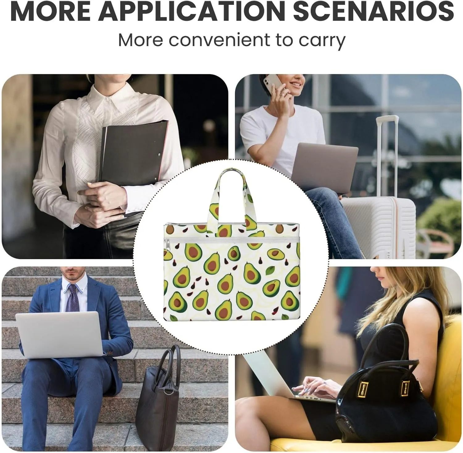 Funny Cartoon Avocados Canvas Document Bag A4 File Organizer for School Supplies and Study