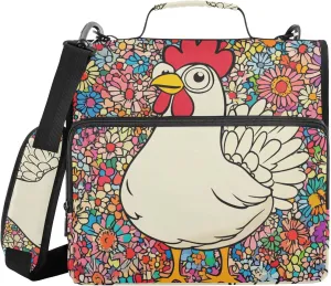 Funny Yuanbao Chicken Zip Up Binder with Shoulder Strap & Handle Laege Capacity 1.5 Inch 3 Rings Portfolio Binder Bag Document Storage